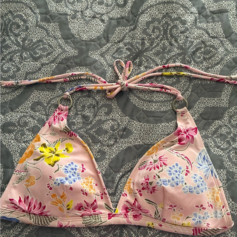 Pink Floral Triangle Bikini Top